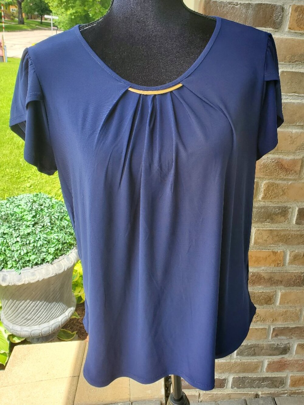 A.U.W. Navy Blouse with Metal Embellishment